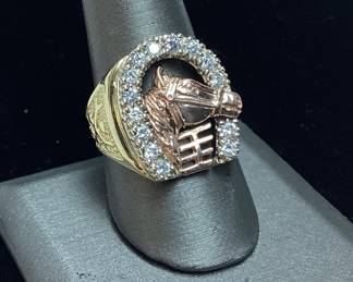14KT GOLD HORSESHOE w DIAMONDS RING, 9.6g, SIZE 10