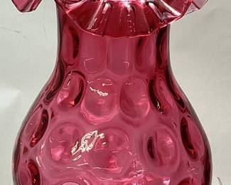 VTG. FENTON STYLE CRANBERRY OIL LAMP