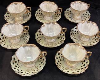 (8) VTG. IRIDESCENT MOTHER OF PEARL  TEACUP & SAUCER 