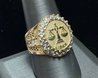 10kt GOLD LIBRA MENS RING, 5.8g, SIZE 10.5