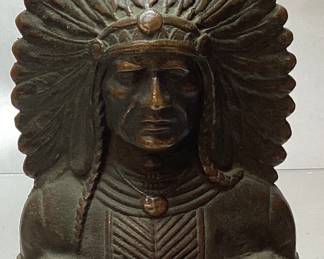 VTG. BRONZE NATIVE AMERICAN CHIEF BOOKEN