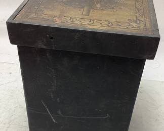 ANTIQUE 1800s FLOOR SAFE, ELM MONEY BOX, LOCK IS GONE