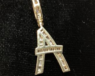 10kt GOLD & DIAMONDS ‘’A’’ LETTER PENDANT, 4g, 1.5''