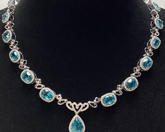 14KT GOLD BLUE ZIRCON & DIAMOND NECKLACE, 71.75ct ZIRCON, 4.52ct DIAMONDS, 45.5 GRAMS, GGA APPRAISAL $51,290, 