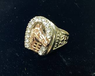 14KT GOLD HORSESHOE w DIAMONDS RING, 9.6g, SIZE 10