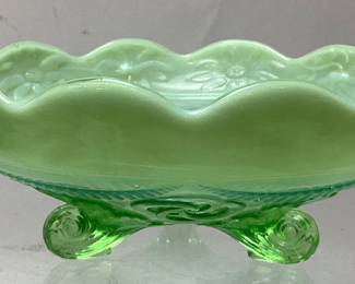  VTG. NORTHWOOD OPALESCENT GREEN RUFFLES DISH