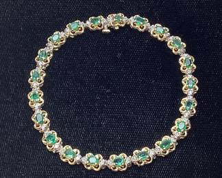 10KT GOLD EMERALD & DIAMOND BRACELET