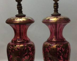 ANTIQUE MOSER CRANBERRY LAMPS