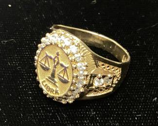 10kt GOLD LIBRA MENS RING, 5.8g, SIZE 10.5