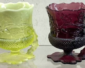  (2) VTG. URANIUM & AMETHYST GLASS SPOONERS