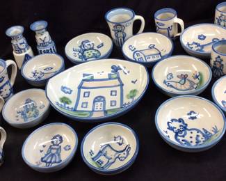 VTG. M.A. HADLEY FARM HOUSE POTTERY DISH SET,  77 PIECE