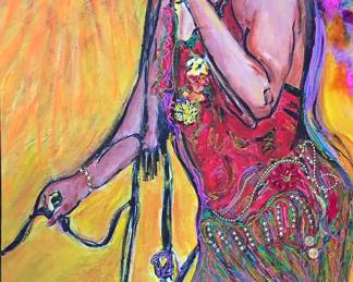 RosemaryGallick TinainRed Mixedmedia 48x24 $350