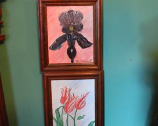 Two of many small oil on canvas still lifes of flowers