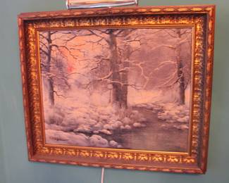 Antique framed oil on canvas, signed, winter scene
