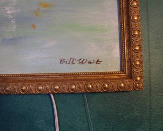 Bill West signature on Chicago skyline oil on canvas