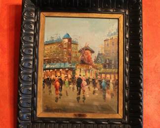 Signed Spinelli mid century oil on canvas European street scene