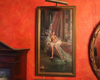 Mid century oil on canvas of a ballerina, signed M Ruiz