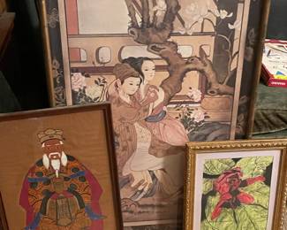 Framed Asian art and Chinese art