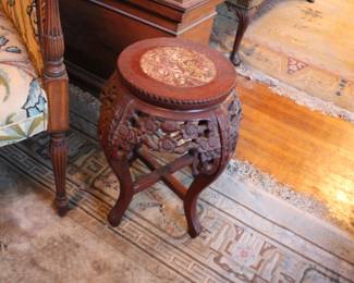 Carved Chinese stand with inset marble top
