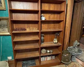 Mid century teak double bookcase with adjustable shelves