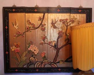 Chinese four panel screen with gilt background