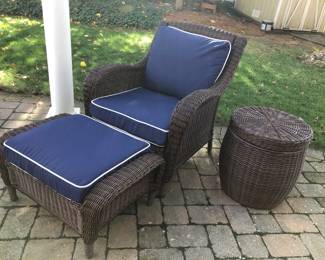 Pair of Wicker Chairs & Ottomans w/ Cushions (Cushions Stored Indoors)