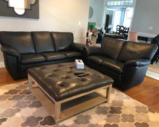 Leather Sofa, Leather Love Seat, Tufted Coffee Table / Ottoman, Carpet