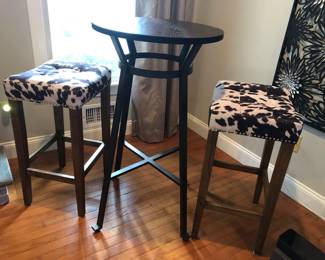 Bistro Set - Table w/ 2 Faux Cow Hide Stools