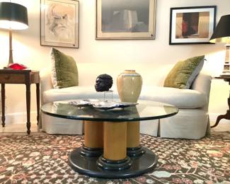 Carlton Cook table, Tree Of Life Rug and Curved Seating