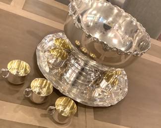 Silver Plate Punch Bowl and Cups
