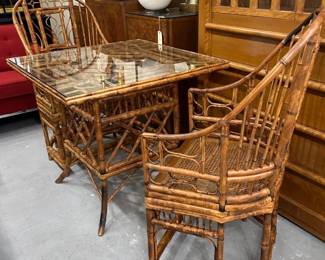 bamboo Brighton Pavillion style Chippendale game table and chairs
