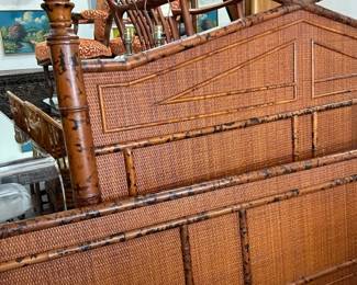 British Colonial style faux burnt bamboo queen bed