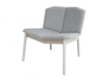 Blu Dot, Oragmai Cat Pajamas Lounge Chair, White Metal, Whitewashed Oak Legs,Light Grey Felt Fabric, Modlivin