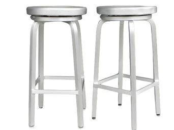 Industrial Brushed Aluminum Swivel Stool - Emeco Style - Pair, 2 Stools - Total Of 3 Available, Machine Age