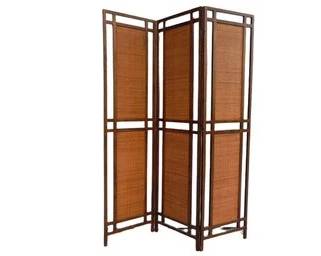 Mid Century Modern Room Divider, Walnut, Privacy Screen, Rattan Panels, Wood Panel Divider - Stunning
