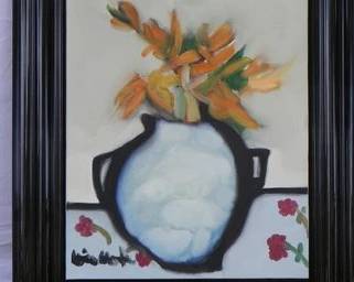 Louise Houde Still Life Flower Original Painting - Beautiful - 33 High X 29 Wide X 2 1/2 Deep - Quebec Canada