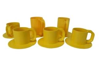 Heller, Massimo Vignelli Dinnerware, Yellow Monochromatic - 4 Tea, 2 Coffee Cups, 6 Saucer Plates - 12 Total
