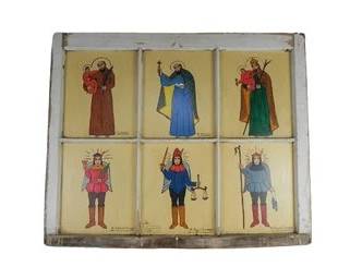 Vintage Hand Painted Window And Saints In Panels, Retablo Style ? Silo, Albuquerque, New Mexico, Signed, Santa Fe