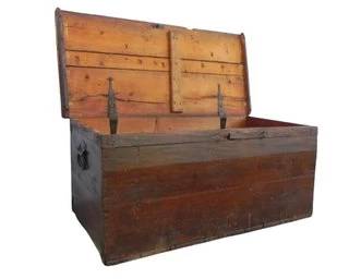 Migrant, Farm, Immigration, Large Plank Wood Trunk 1880's ? Wagon Train - E Cahil - 51 X 23.5x 22.5 - Sunroom