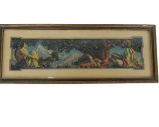 Original Vintage Maxfield Parish Print "the Rubiatyat" 1917 - Original Frame And Matting, Art Deco
