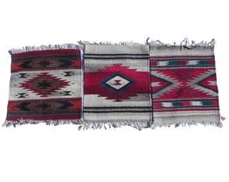 3 Zapoteca Weavings, Rugs, Mexico, Zapotec Indians, Placemats ? Hand Woven Textile Wool. Mexicana, Mexican