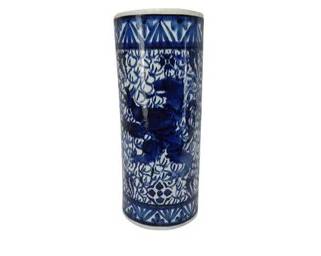 Antique Spanish Talavera Ceramic Blue And White Ware Umbrella Stand, Floor Vase, Portuguese, Portugal, Lion
