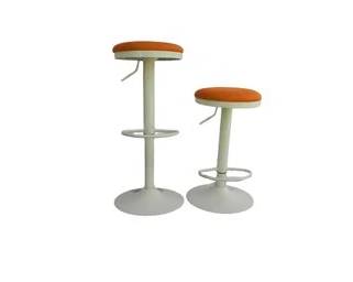 Pair Of Bar Stools, Adjustable Orange And White Mid- Century Modern Looking - Adjust Up/down, Barstools