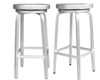Industrial Brushed Aluminum Swivel Stool - Emeco Style - Pair, 2 Stools - Total Of 3 Available, Machine Age