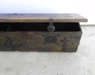 Heavy Hand Wrought Iron Contemporary Spanish Colonial Wood Chest, Trunk, Wood Carvings, Treasure Chest