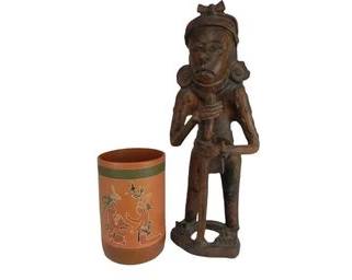 Reproduction, Remojadas-style Figure, Standing Warrior, Mexican Mayan, Aztec Red Pottery Vessel, Vase