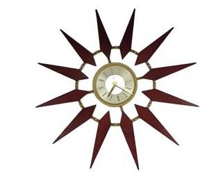 Starburst Wall Clock, Gold & Walnut, Retro Mid-century Modern Look, Sunburst, Satellite, 30 Inches Across