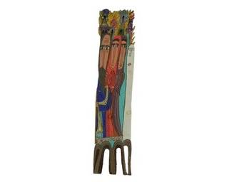 Johnathan Kendall, Nambe Mills, Santa Fe, Folkart, Sodam And Gamorrah, Painted Wood Carving, Saints, Outsider Art