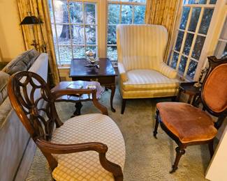 Living room chairs and tables