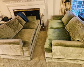 2 henredon loveseta, velour fabric is faded